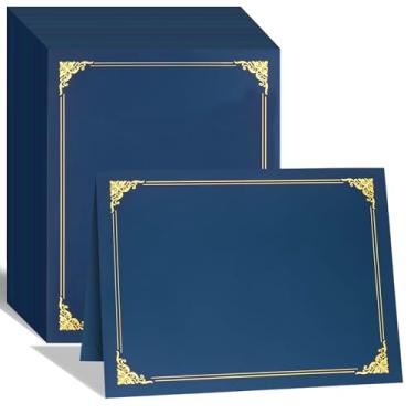 Imagem de Pacote com 12 porta-certificados com capas de diploma de borda dourada para certificados de tamanho carta 21 x 28 cm, prêmios, graduação e documentos documentais, cartolina (azul marinho)