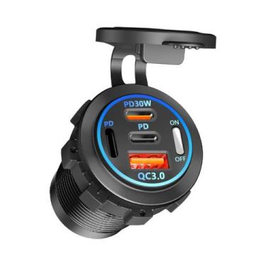 Imagem de Carregador De Carro Dual Type-C Com 4 Portas USB À Prova d'Água 12V 24