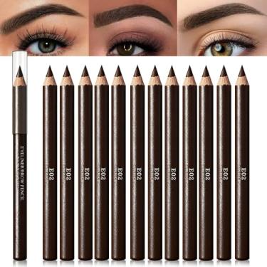 Imagem de Lápis de sobrancelha para mulheres, 12 peças de lápis delineador de sobrancelha de madeira dura para maquiagem iniciante, cores marrom café preto, à prova d'água e à prova de suor (café - 12 peças