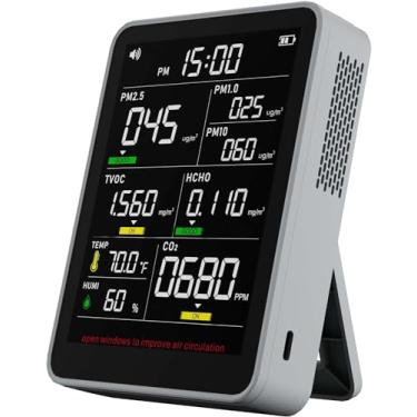 Imagem de Xoopon Monitor profissional 9 em 1 de qualidade do ar interno portátil PM2.5/PM10/CO2, temperatura, detector de formaldeído, umidade TVOC, monitor de ar limpo para espaço confinado