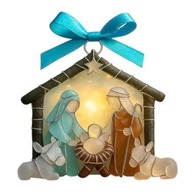 Imagem de Enfeite de presépio de árvore de Natal – acrílico 10 x 10 x 1 cm | Decoração de presépio para Natal, exibição de silhueta sagrada para ambiente de fé sazonal | Detalhe elegante inspirado nas