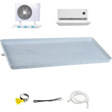 Imagem de Bandeja de drenagem de plástico grande para ar condicionado de janela - Bandeja coletora essencial com kit de drenagem, tamanho de 91 x 45 cm, perfeita para unidades externas, inclui tubo de água de