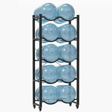 Imagem de Suporte para jarro de água de 5 galões com rodas, suporte organizador de garrafa de água resistente, rack de armazenamento de refrigerador de água móvel para escritório, restaurante, academia