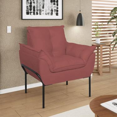 Imagem de Poltrona Sofá Luxo Base Metal Preto Recepção Escritório