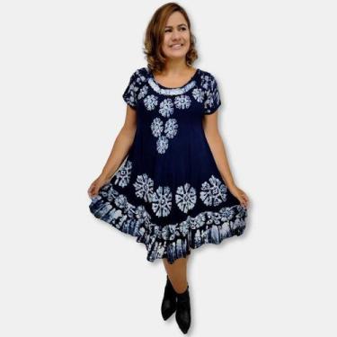 Imagem de Vestido Trapézio Curto Manga Curta Batik e Bordado Plus Size - Sarat M