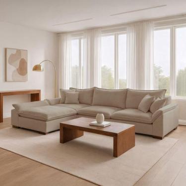 Imagem de Sofá de Canto Modulado com Chaise 6 Lugares Base em Madeira Maciça Dom