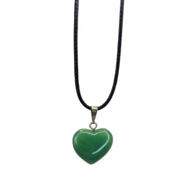 Imagem de Colar Cordão Pingente De Pedra Quartzo Verde Coração - Meta Atacado