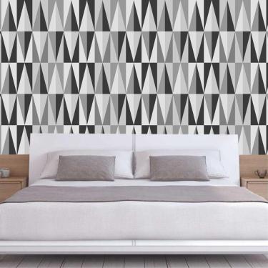 Imagem de Papel De Parede Pirâmide Preto Cinza Geométrico Autocolante