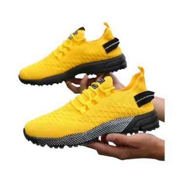 Imagem de Tênis Esportivos Masculinos Amarelos Em Malha Leve, Antiderrapantes, C