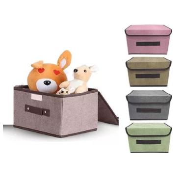 Imagem de Caixa Dobravel Organizadora Porta Treco Brinquedo Multiuso Desmontavel Cesto Empilhavel Tecido Com Tampa Organização Gua