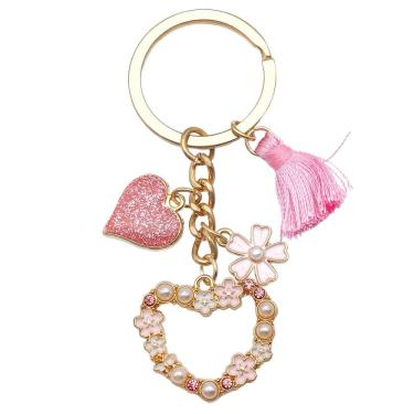 Imagem de Chaveiro Pink Heart Tassel com pérolas e diamantes