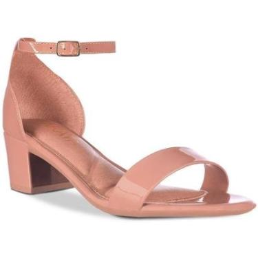 Imagem de Sandália Feminina Casual Saltinho Bloco Grosso Quadrado Tiras Verniz Brilho Festa A3.02-Feminino