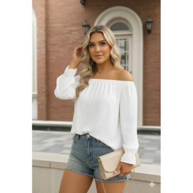 Imagem de Blusa feminina branca manga longa verão estilosa casual - Chloe, Branc