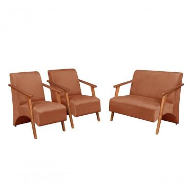 Imagem de Conjunto De Poltronas E Namoradeira Venus Braços Suede Terracota Unidecor