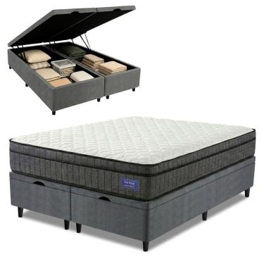 Imagem de Cama Box Baú Colchão Queen Ortopédico D33 Euro Pillow Ultra 158x198x66cm Cinza
