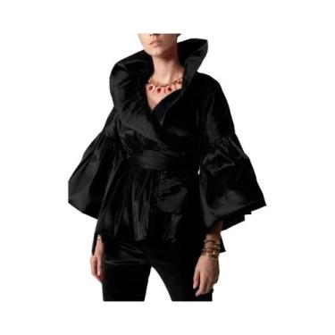 Imagem de Blusa Elegante De Manga Longa Com Rendas E Gola Lapela, Moda Feminina 