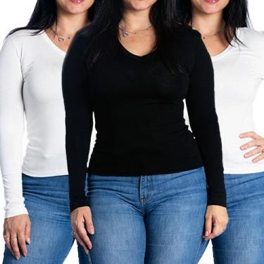 Imagem de Kit 3 blusas feminina manga comprida segunda pele gola v - Maranne, Ki