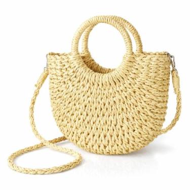 Imagem de BOLSA FEMININA TECIDA SEMICIRCULO PARA PRAIA FERIAS VERÃO Cor:Bege Esc