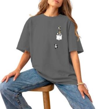 Imagem de Blusa Feminina Plus Size T-Shirt Basica Estampa Premium Confortável Casual Estilosa Pandinhas Bambu-Feminino