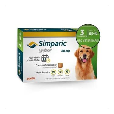 Imagem de Antipulgas Para Cães Simparic 80mg 20 A 40kg 3 Comprimidos B - Congrat