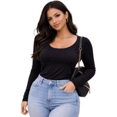 Imagem de Blusa Manga Longa Básica Feminina Lunender 00648 Preto-Feminino