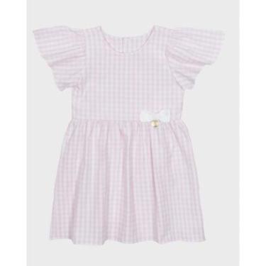 Imagem de Vestido com mangas em babado laço xadrez exclusiva leve e estiloso - Rosa e Azul - Bebê...