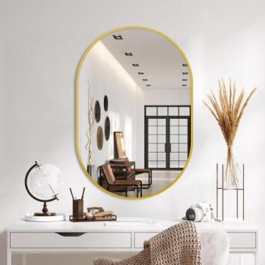 Imagem de Espelho de banheiro Delma Gold Oval 36x24 cm para quarto de parede