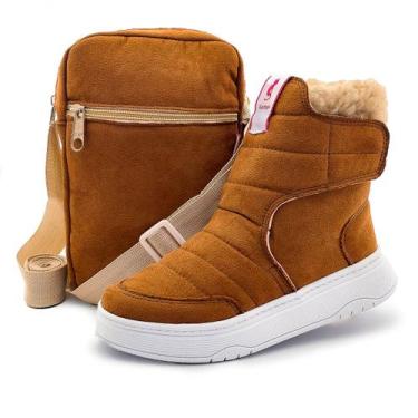 Imagem de Kit Botinha Com Bolsa Cano Alto Inverno Menina Infantil Conforto Caram