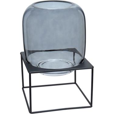 Imagem de VASO DECORATIVO ENFEITE PLANTA COM SUPORTE METAL VIDRO 30x21x21cm FUME