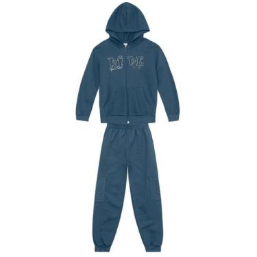 Imagem de Conjunto infantil menino em moletom com bordado Brandili, 6, Azul