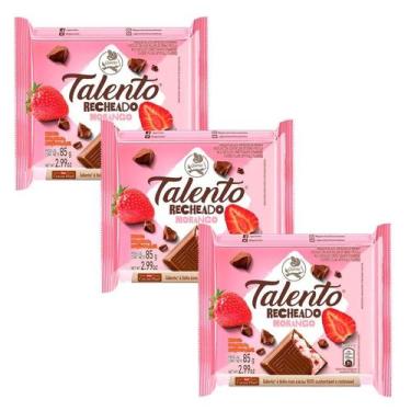 Imagem de Kit 3 Barra de Chocolate Garoto Talento 85g Morango (rosa)