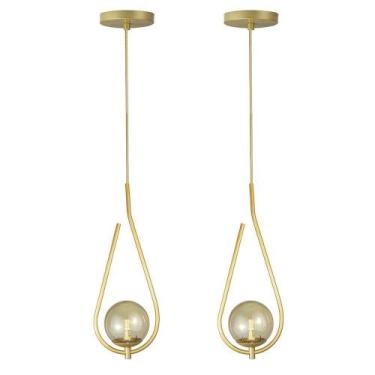 Imagem de Kit 2 Pendente Lustre On Drop Dourado Globo De Vidro Ambar - Trybo Des