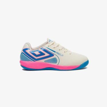 Imagem de Tênis Infantil De Futsal Umbro Pro 5 Jr, Creme, Rosa e azul, 36