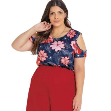 Imagem de Blusa Feminina Plu Size Manga Curta Com Ombro Vazado - Marguerite, XLG