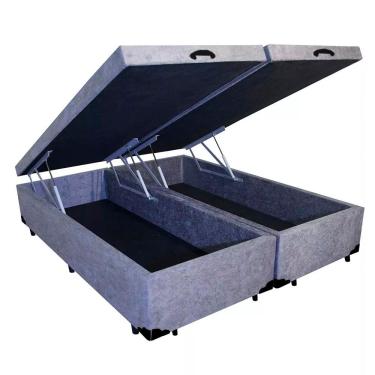 Imagem de Cama Box com Baú Casal Bipartida Homequeen Suede Estrutura em Madeira com Abertura Pneu...
