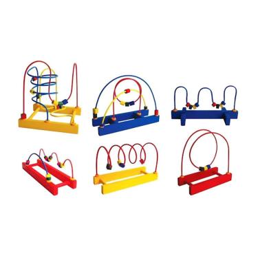 Imagem de Brinquedo Educativo Conjunto de Aramados 6 Peças Coordenação Motora Base em Madeira Sonho de Criança
