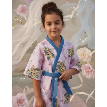 Imagem de Roupão Aveludado Infantil Quimono Estampa Barbie 8 a 12 anos - Lepper