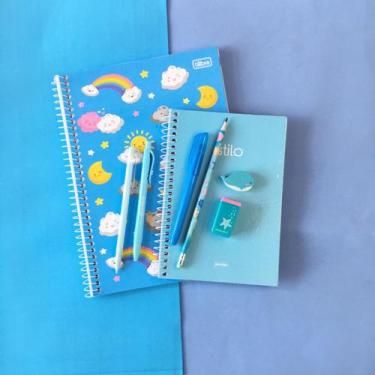 Imagem de Kit Papelaria Universitario Tons de Azul Neon Pastel - SAKURA SHOP