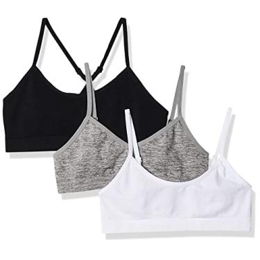 Imagem de Maidenform Pacote com 3 sutiãs curtos para iniciantes sem costura para meninas (crianças pequenas e grandes), Cinza mesclado/branco/preto, XG