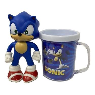 Kit 2 Bonecos Sonic E Tails 16cm Com Canecas 350ml