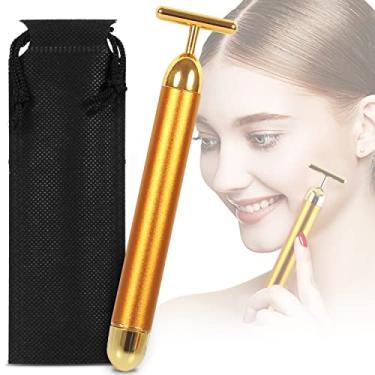 Imagem de Massageador Elétrico Vibrador Rosto Harmonização Facial Anti Rugas E Idade com Pilha Dourado