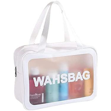 Imagem de Abbraccia Necessaire transparente para maquiagem, conjunto de bolsas de viagem para cosméticos, bolsa de lavagem portátil impermeável com zíper e alça para limpeza facial, porta de passaporte - branco