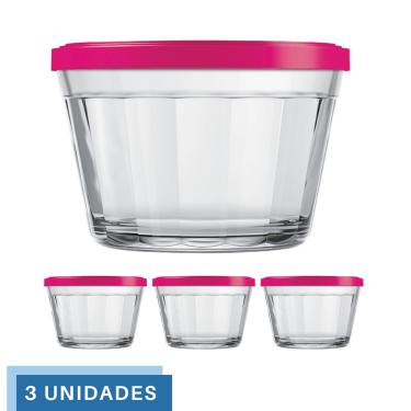 Imagem de 3 Tigela Vidro Americano Tampa Plastica Sortida 600ml Nadir