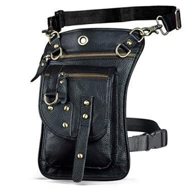 Imagem de Le'aokuu Bolsa masculina de couro legítimo para motocicleta bolsa de ombro e perna, O 2141 preto, M