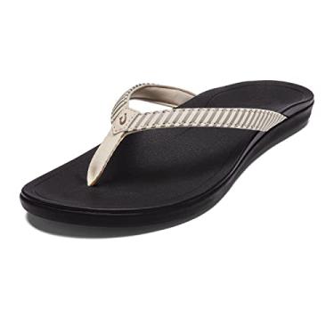 Imagem de OLUKAI Ho'opio Sandálias femininas de praia, chinelos de secagem rápida, estética limpa e mínima, resistente à água e tração aprimorada, conforto o dia todo, Osso/listrado, 35