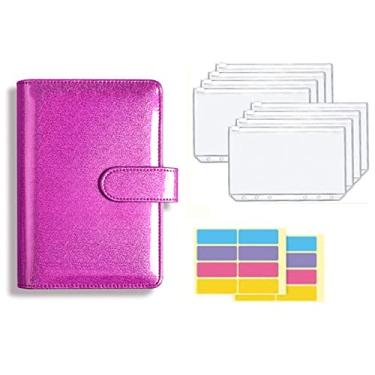 Imagem de A5 A6 Pasta de couro PU sistema de carteira de envelope de dinheiro com envelope de orçamento bolso de pasta para orçamento, glitter rosa vermelho, A5