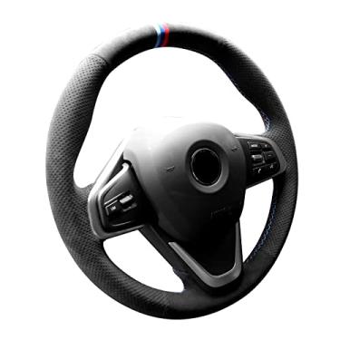 Imagem de Alfanxi Costura à mão Italy Alcantara capa para volante de carro para BMW X1 X2 sDrive28i xDrive28i (Alcantara preta com pontos + listras de 3 cores)