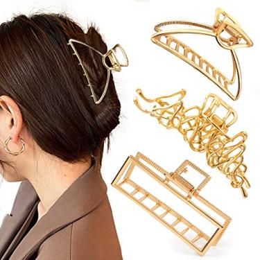 Imagem de Mehayi 3 peças de grampos de cabelo grandes de metal dourado para mulheres e meninas, grampos de cabelo grandes de liga fofa, fixação forte para cabelos grossos e finos, acessórios de cabelo modernos