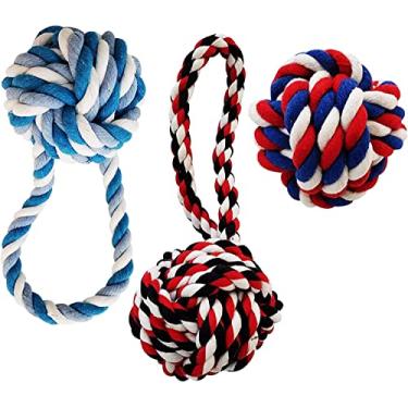 Imagem de Brinquedos de corda de cachorro grandes, brinquedos de corda para cães pesados para mastigadores agressivos, 3 embalagem de brinquedos de mastigar corda dura para cães grandes e médios, puxador de brinquedos de corda de cachorro de guerra, limpeza de dentes, presente de aniversário de cachorro