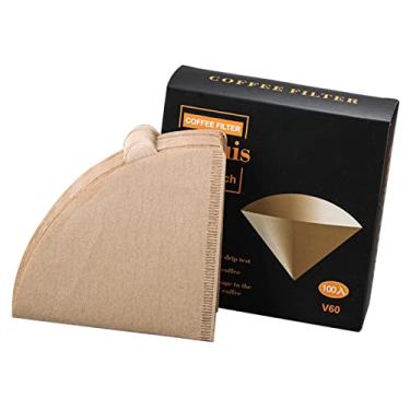 Imagem de Filtros de café crus, filtro de pote filtros de café de cor primária, 1-4 xícaras de filtros de café cônicos papel natural marrom para máquinas de café de despejar e gotejar, 1 pacote de 100